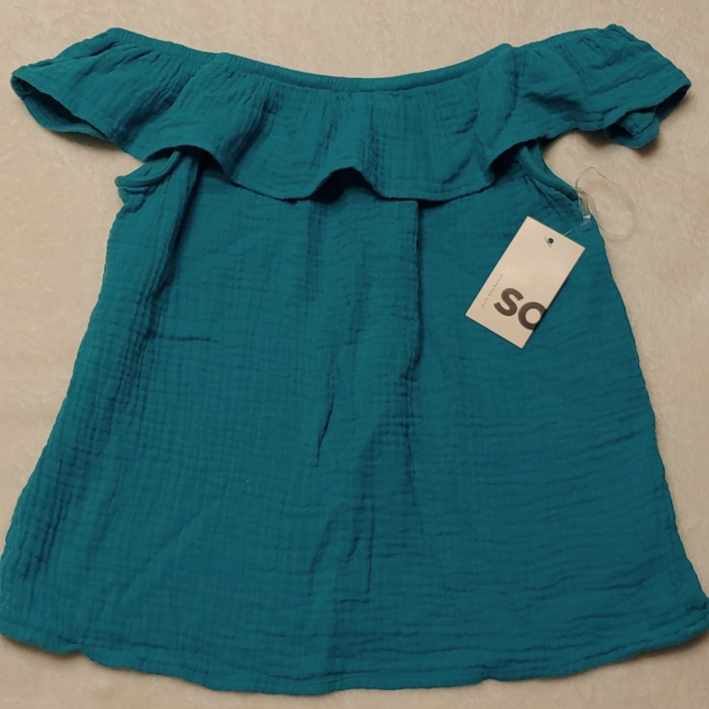 🎁 SO off shoulder ruffle top girls sz L 10/12